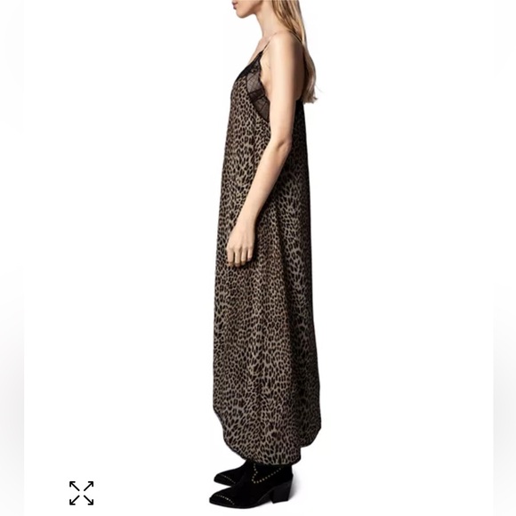 Zadig & Voltaire Black and Tan Leopard Spaghetti Strap Maxi Dress with lace - Picture 3 of 8